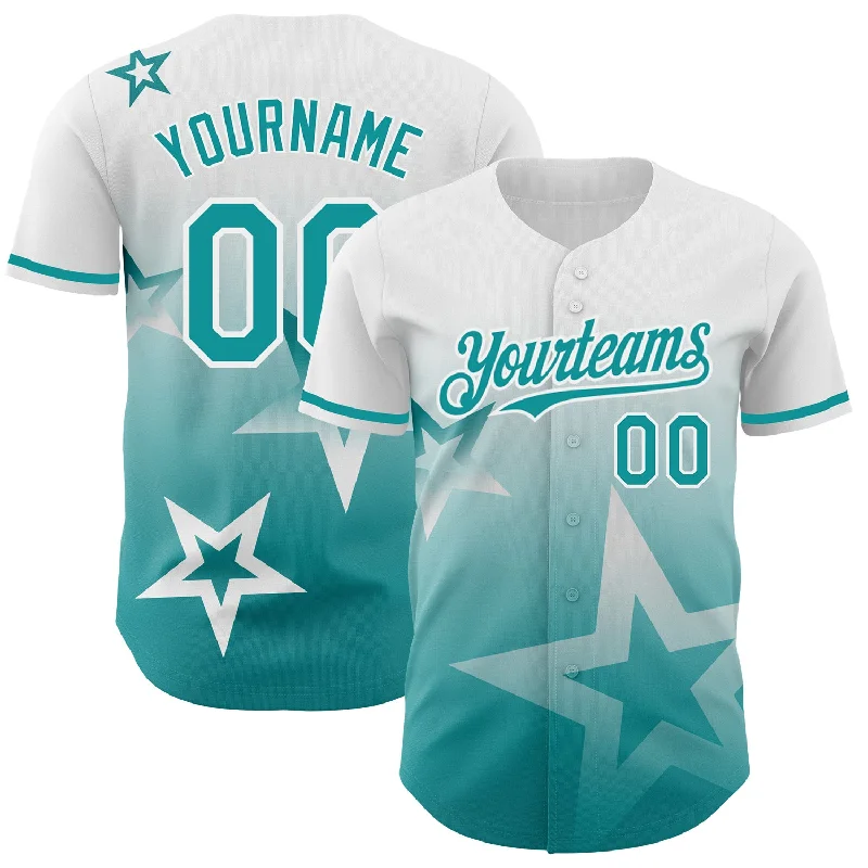 Baseball Jersey for Fast, Efficient Performance-Custom White Teal 3D Pattern Design Gradient Style Twinkle Star Authentic Baseball Jersey