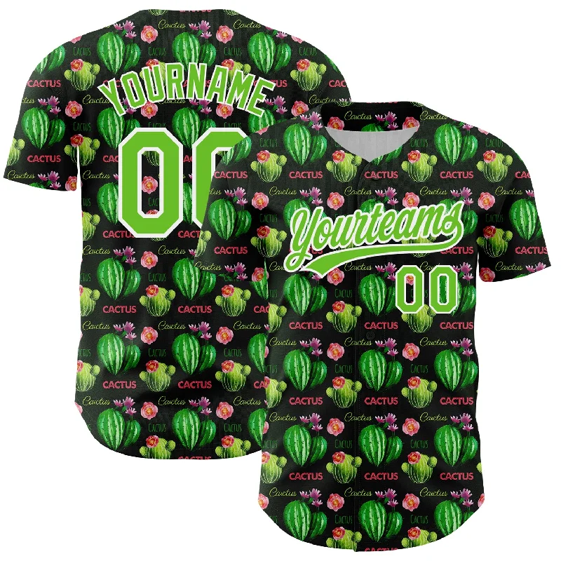 Baseball Jersey for Casual and Competitive Play-Custom Black Aurora Green-White 3D Pattern Design Cactus Festival Authentic Baseball Jersey