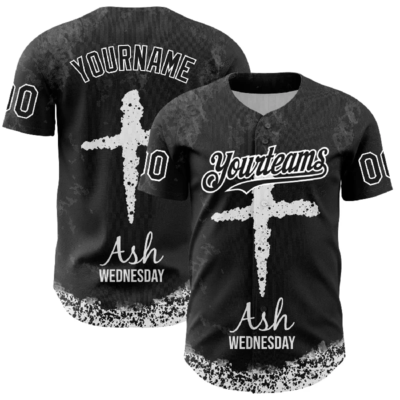 Baseball Jersey for Perfect Fit and Maximum Performance-Custom Black White-Gray 3D Pattern Design Religion Cross Jesus Christ Ash Wednesday Authentic Baseball Jersey