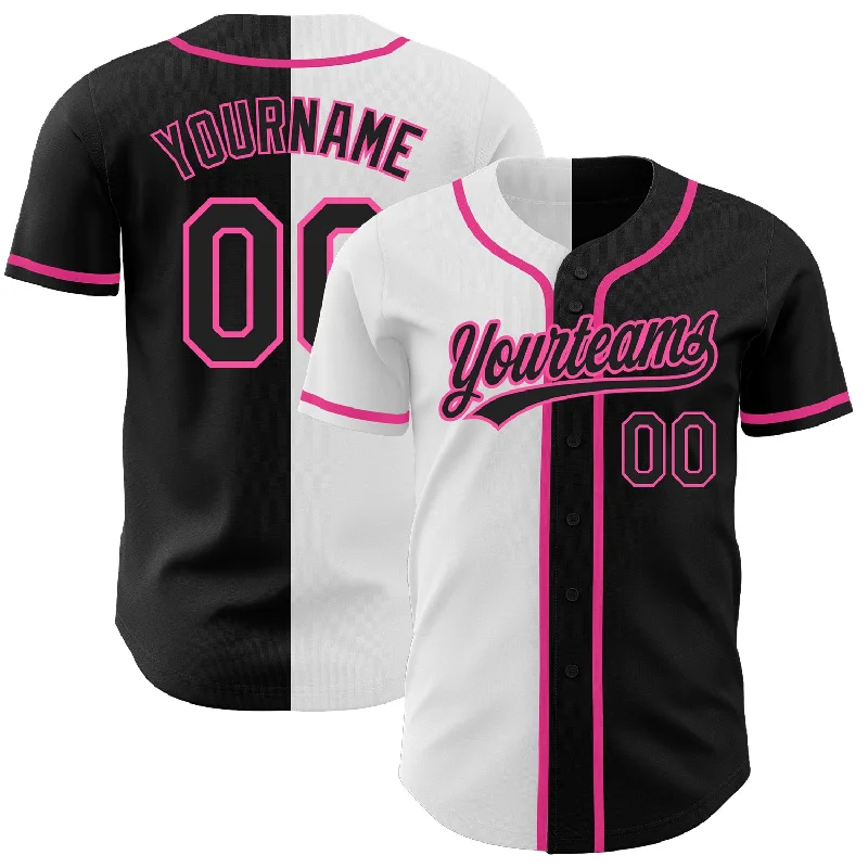 Baseball Jersey for Easy Care and Durability-Custom Black Black White-Pink Authentic Split Fashion Baseball Jersey