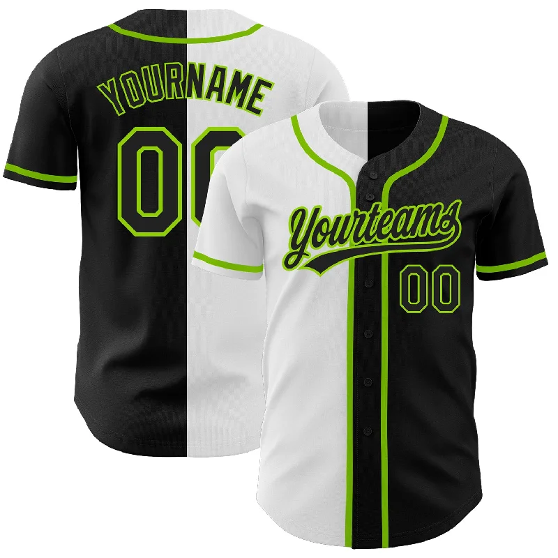 Baseball Jersey for Comfortable Fit for Batting-Custom Black Black White-Neon Green Authentic Split Fashion Baseball Jersey