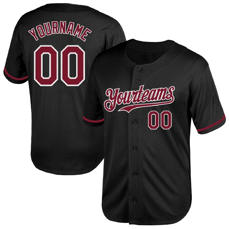 Baseball Jersey for Maximum Range of Motion and Comfort-Custom Black Crimson-White Mesh Authentic Throwback Baseball Jersey