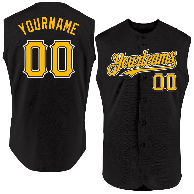 Baseball Jersey for Youth Players-Custom Black Gold-White Authentic Sleeveless Baseball Jersey