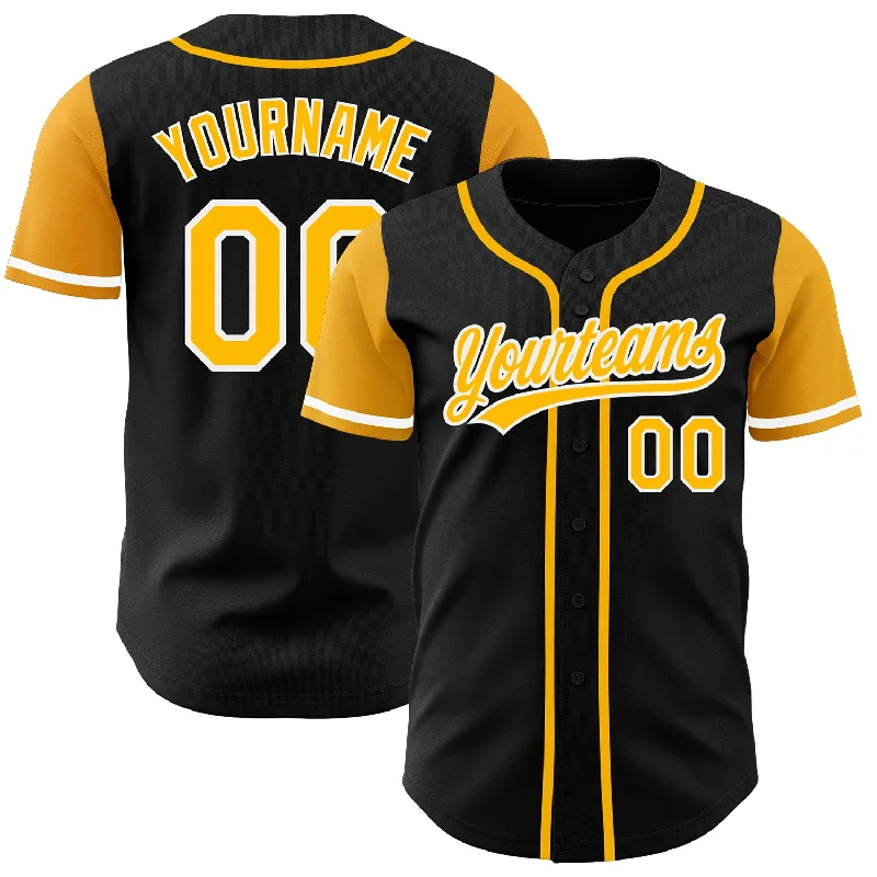 Baseball Jersey for Performance and Endurance-Custom Black Gold-White Authentic Two Tone Baseball Jersey