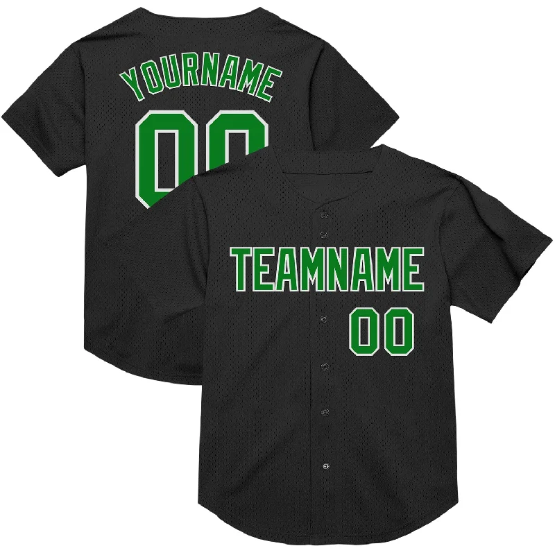 Baseball Jersey for Maximum Comfort and Freedom of Movement-Custom Black Grass Green-White Mesh Authentic Throwback Baseball Jersey