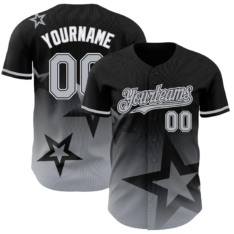 Baseball Jersey for Full Comfort and Durability-Custom Black Gray-White 3D Pattern Design Gradient Style Twinkle Star Authentic Baseball Jersey