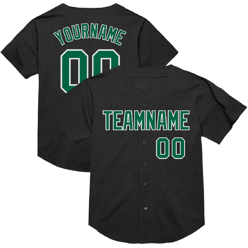 Baseball Jersey for Comfortable and Fast Play-Custom Black Kelly Green-White Mesh Authentic Throwback Baseball Jersey