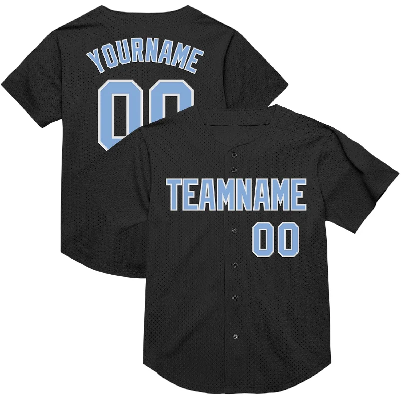 Baseball Jersey for Pro-Level Performance and Style-Custom Black Light Blue-White Mesh Authentic Throwback Baseball Jersey