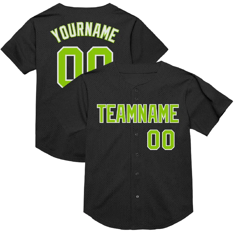 Baseball Jersey with Breathable Mesh for Ventilation-Custom Black Neon Green-White Mesh Authentic Throwback Baseball Jersey