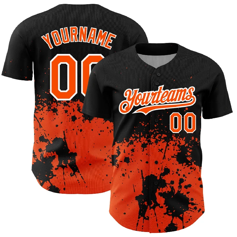 Baseball Jersey with Stylish Design and Practical Function-Custom Black Orange-White 3D Pattern Design Abstract Splash Grunge Art Authentic Baseball Jersey