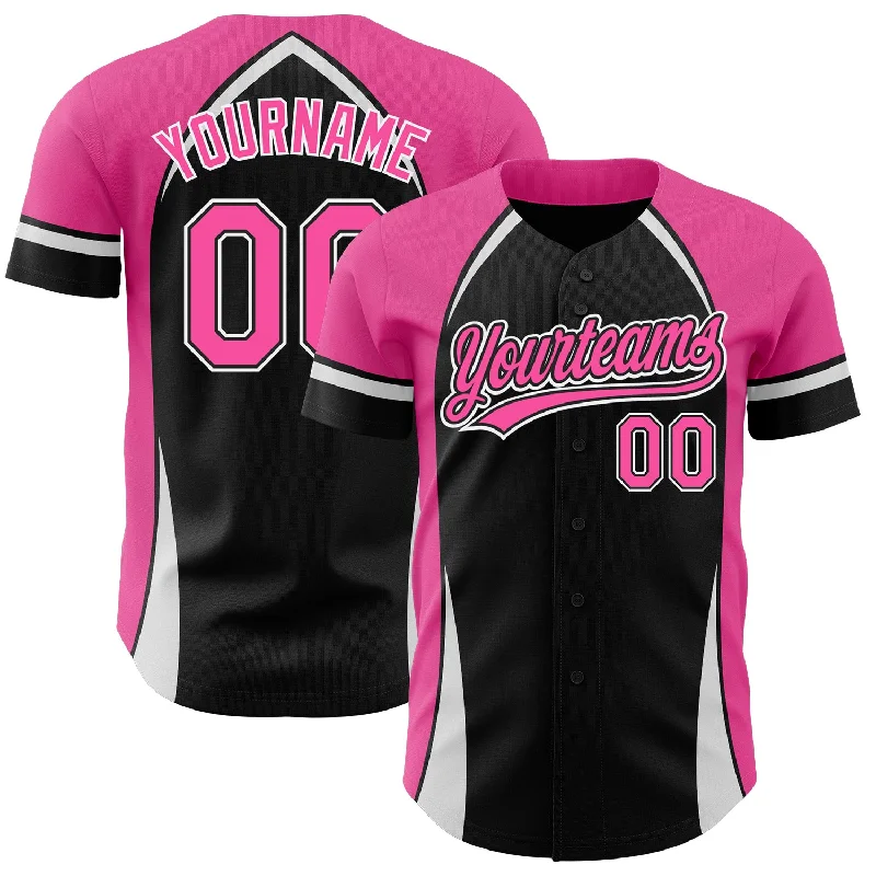 Baseball Jersey for Soft Touch and Comfort-Custom Black Pink-White 3D Pattern Design Curve Solid Authentic Baseball Jersey