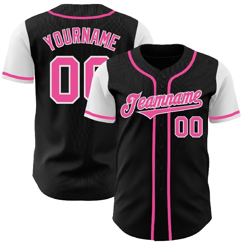 Baseball Jersey for Professional Players-Custom Black Pink-White Authentic Two Tone Baseball Jersey