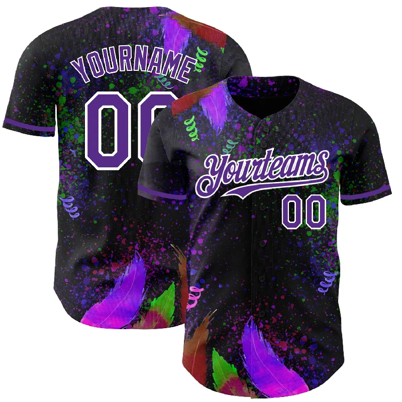 Baseball Jersey for Easy Fit and Quick Movement-Custom Black Purple-White 3D Pattern Design Holi Festival Color Powder Authentic Baseball Jersey