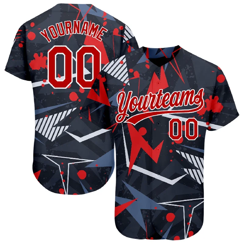 Baseball Jersey for Best Performance in Warm Weather-Custom Black Red-White 3D Pattern Design Authentic Baseball Jersey