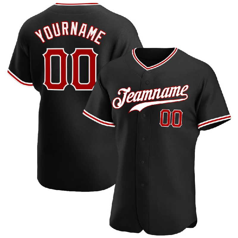 Baseball Jersey for All-Weather Comfort-Custom Black Red-White Authentic Baseball Jersey