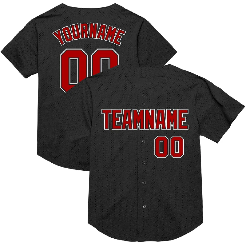 Baseball Jersey for Excellent Freedom of Movement-Custom Black Red-White Mesh Authentic Throwback Baseball Jersey