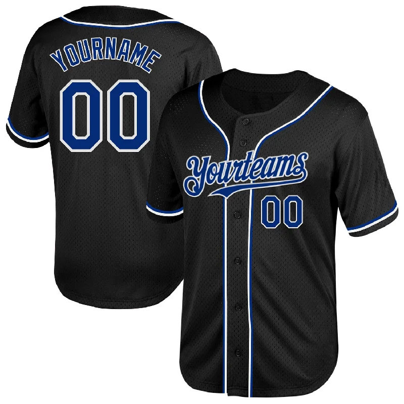 Baseball Jersey for All-Weather Performance and Comfort-Custom Black Royal-White Mesh Authentic Throwback Baseball Jersey