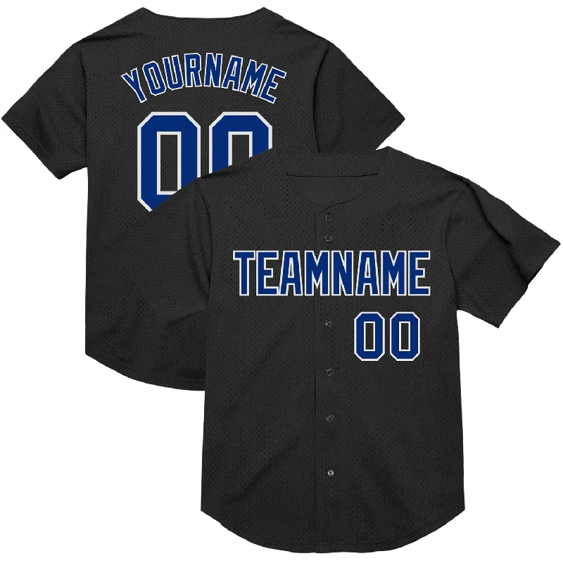 Baseball Jersey for Performance Fit for Every Player-Custom Black Royal-White Mesh Authentic Throwback Baseball Jersey