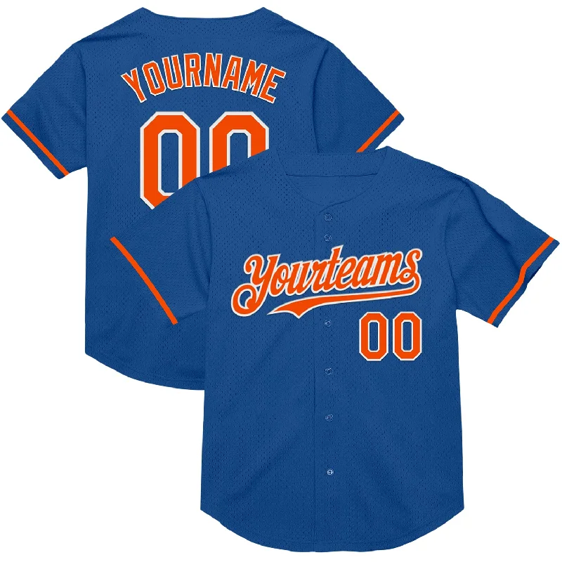 Baseball Jersey for Youth and Professional Athletes-Custom Blue Orange-White Mesh Authentic Throwback Baseball Jersey