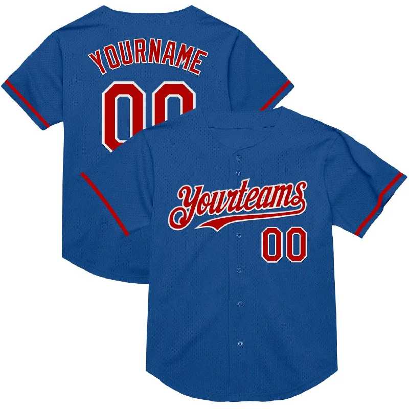 Baseball Jersey for Improved Movement and Performance-Custom Blue Red-White Mesh Authentic Throwback Baseball Jersey