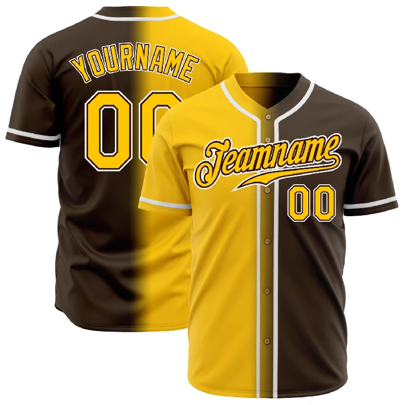 Baseball Jersey with Breathable Fabric-Custom Brown Yellow-White Authentic Gradient Fashion Baseball Jersey