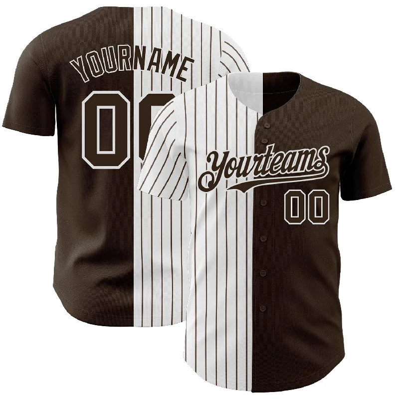 Best Baseball Jersey for Hot Weather-Custom Brown White-Brown Pinstripe Authentic Split Fashion Baseball Jersey