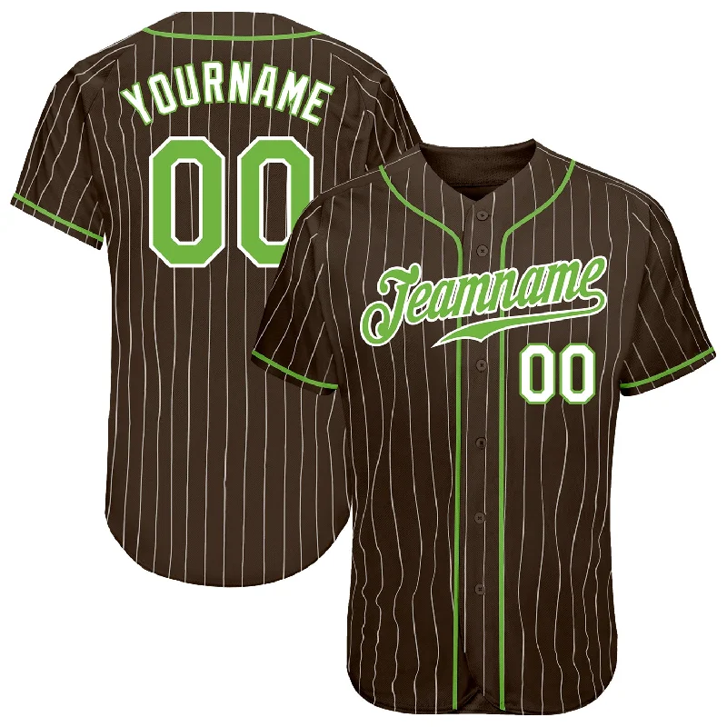 Baseball Jersey for Maximum Comfort and Freedom of Movement-Custom Brown White Pinstripe Neon Green-White Authentic Baseball Jersey