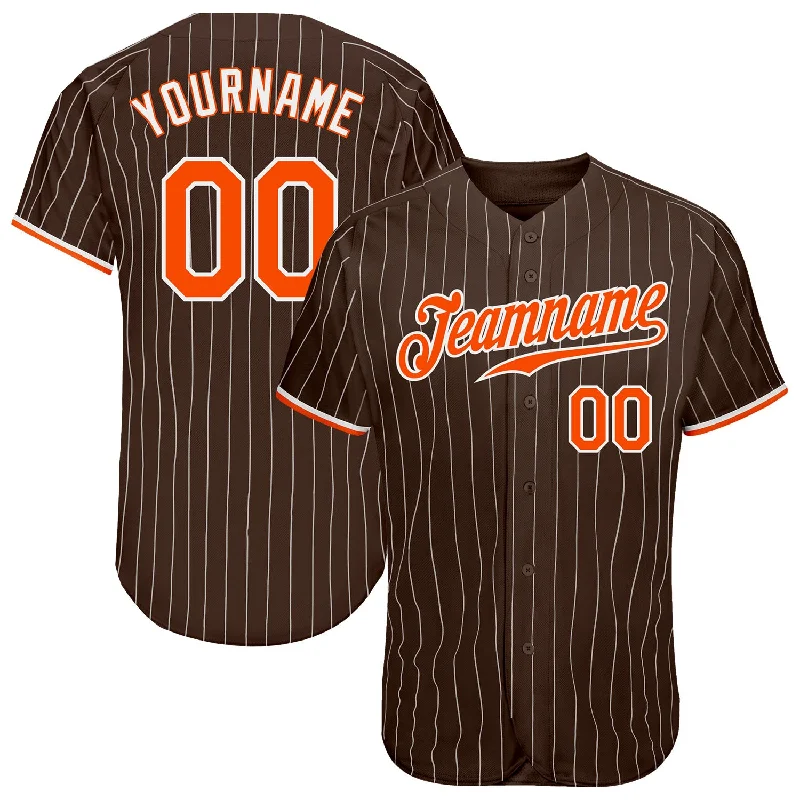 Baseball Jersey for All-Day Wear and Comfort-Custom Brown White Pinstripe Orange-White Authentic Baseball Jersey