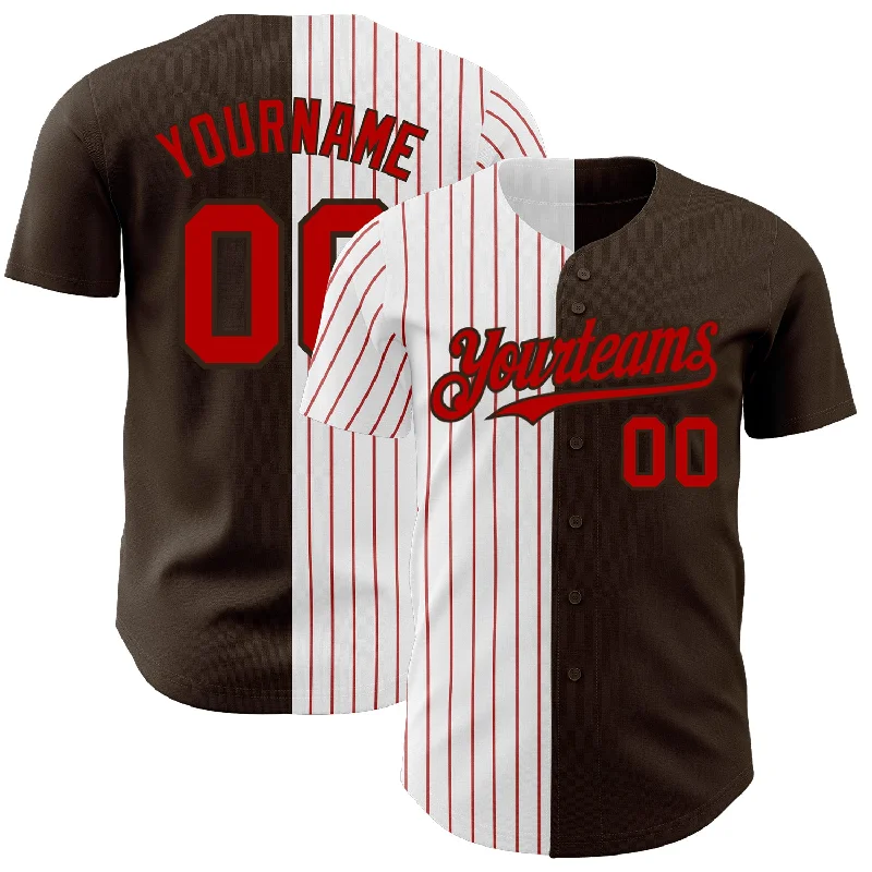 Baseball Jersey for Comfortable Fit-Custom Brown White-Red Pinstripe Authentic Split Fashion Baseball Jersey