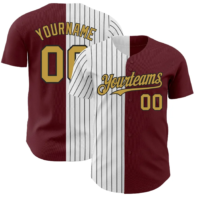 Baseball Jersey for Reliable Comfort and Durability-Custom Burgundy Old Gold-Black Pinstripe Authentic Split Fashion Baseball Jersey