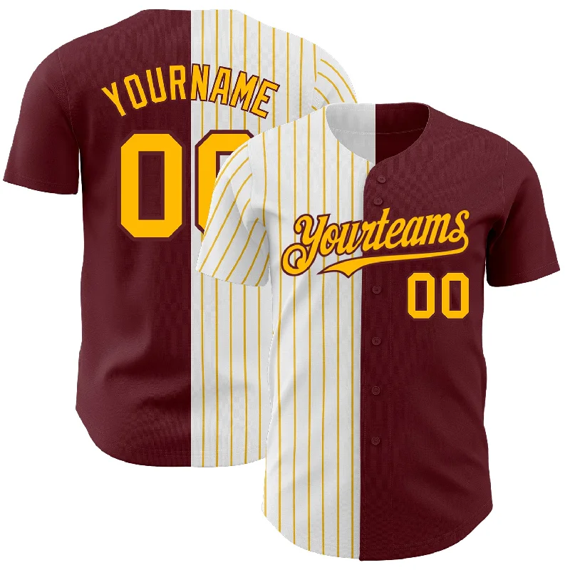 Baseball Jersey with Stylish Design for Professional Look-Custom Burgundy White-Gold Pinstripe Authentic Split Fashion Baseball Jersey