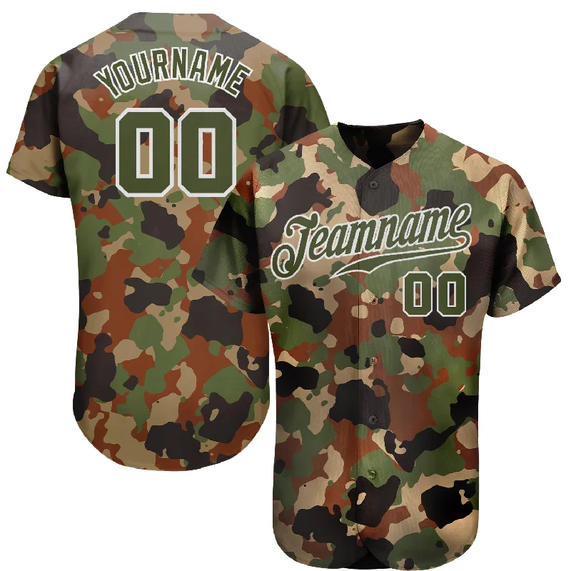 Baseball Jersey for Comfortable, Cool Performance-Custom Camo Olive-White Dark Classic Woodland Authentic Salute To Service Baseball Jersey