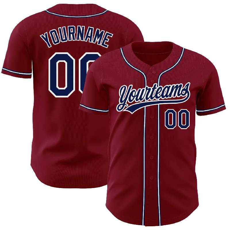 Baseball Jersey with Stretchable Fabric for Comfort and Support-Custom Crimson Navy-White Authentic Baseball Jersey