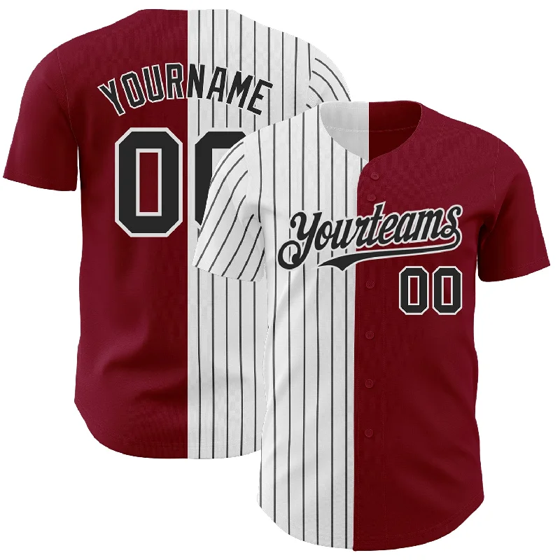 Baseball Jersey for Youth and Professional Athletes-Custom Crimson White-Black Pinstripe Authentic Split Fashion Baseball Jersey