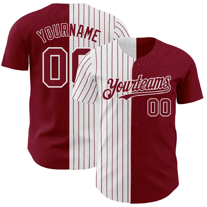 Baseball Jersey for Excellent Freedom of Movement-Custom Crimson White-Crimson Pinstripe Authentic Split Fashion Baseball Jersey