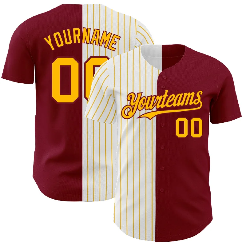 Baseball Jersey for Lightweight Play-Custom Crimson White-Gold Pinstripe Authentic Split Fashion Baseball Jersey