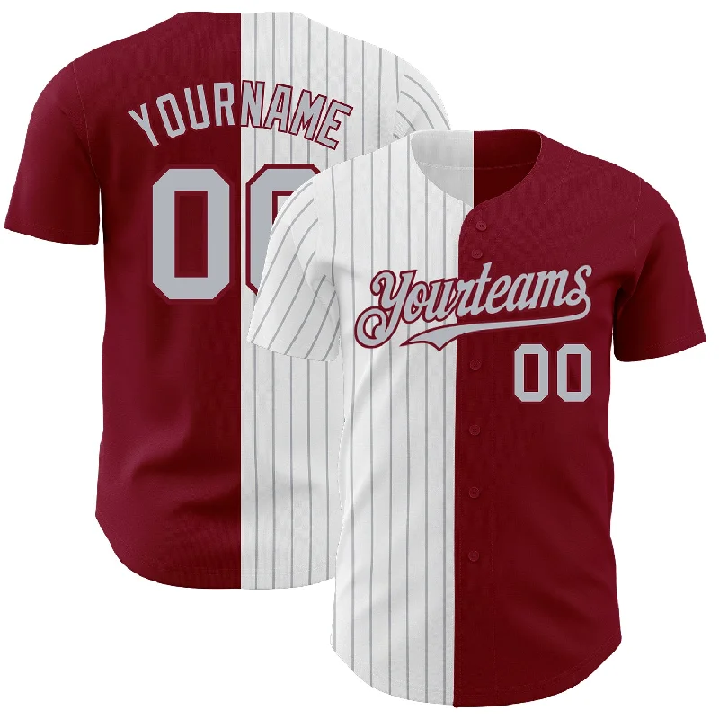 Baseball Jersey for Full Comfort and Durability-Custom Crimson White-Gray Pinstripe Authentic Split Fashion Baseball Jersey