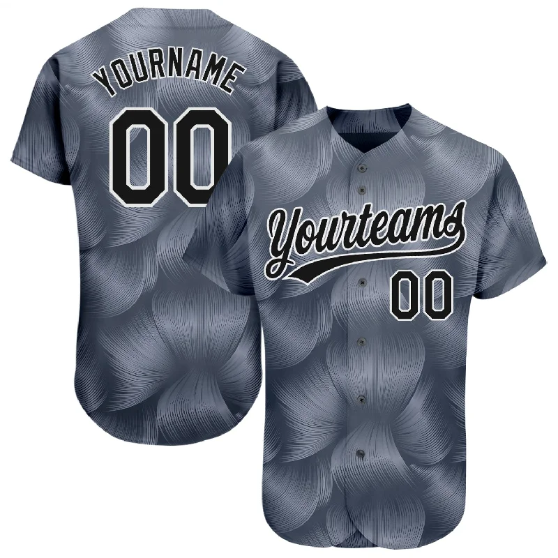 Baseball Jersey for Quick-Drying, Breathable Performance-Custom Steel Gray Black-White 3D Pattern Design Authentic Baseball Jersey