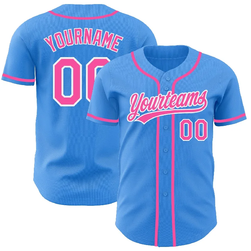 Baseball Jersey for Training and Matches-Custom Electric Blue Pink-White Authentic Baseball Jersey