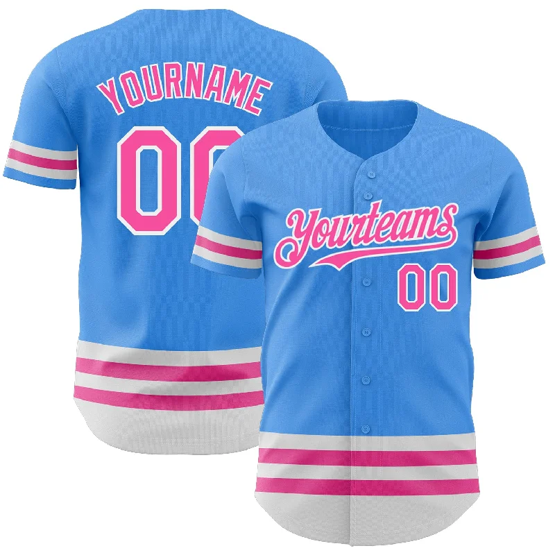 Custom Baseball Jersey for Team Uniforms-Custom Electric Blue Pink-White Line Authentic Baseball Jersey