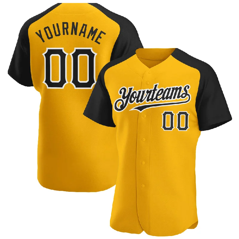 Baseball Jersey for Full Comfort and Durability-Custom Gold Black-White Authentic Raglan Sleeves Baseball Jersey