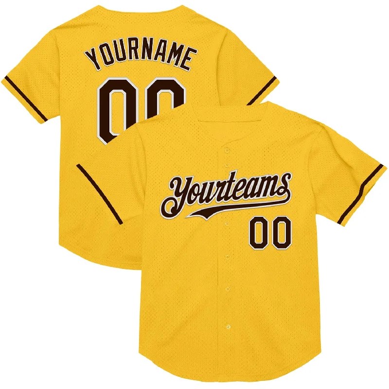 Baseball Jersey for Fast Play and Quick Movement-Custom Gold Brown-White Mesh Authentic Throwback Baseball Jersey