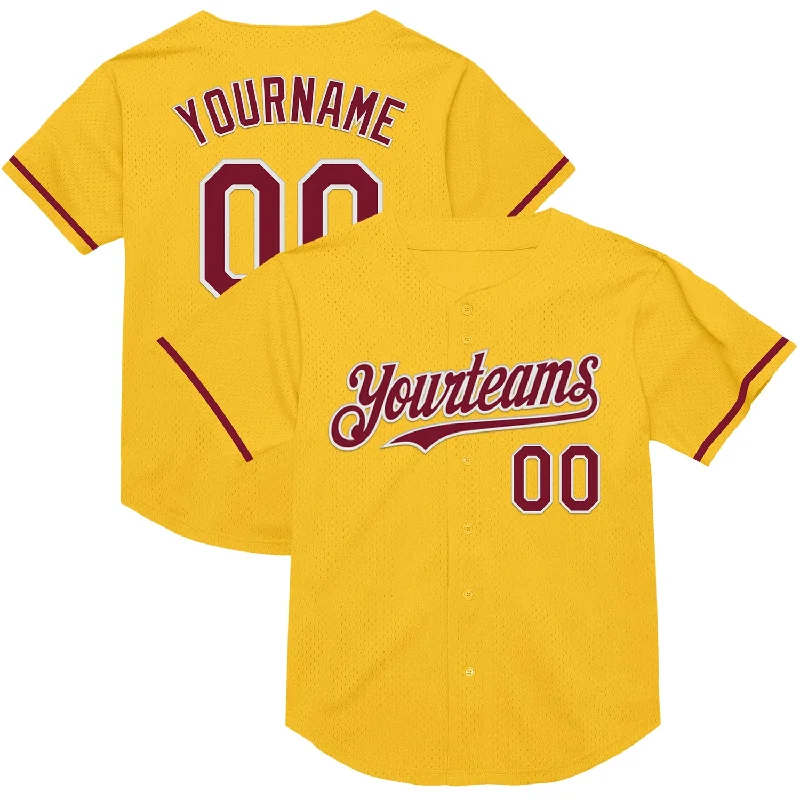 Baseball Jersey for Great Swing Freedom and Movement-Custom Gold Crimson-White Mesh Authentic Throwback Baseball Jersey