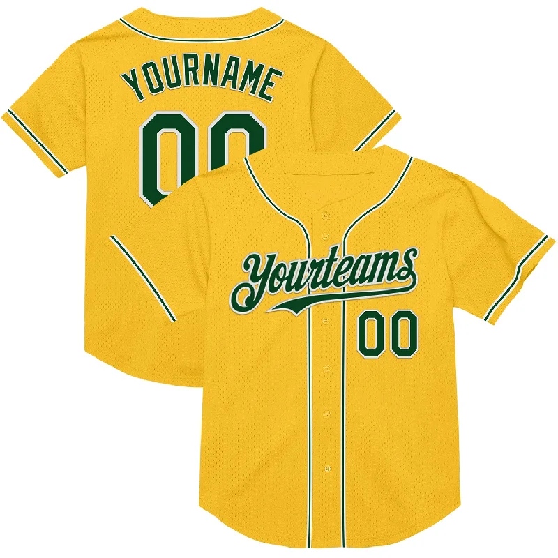 Baseball Jersey for Soft, Comfortable Wear-Custom Gold Green-White Mesh Authentic Throwback Baseball Jersey