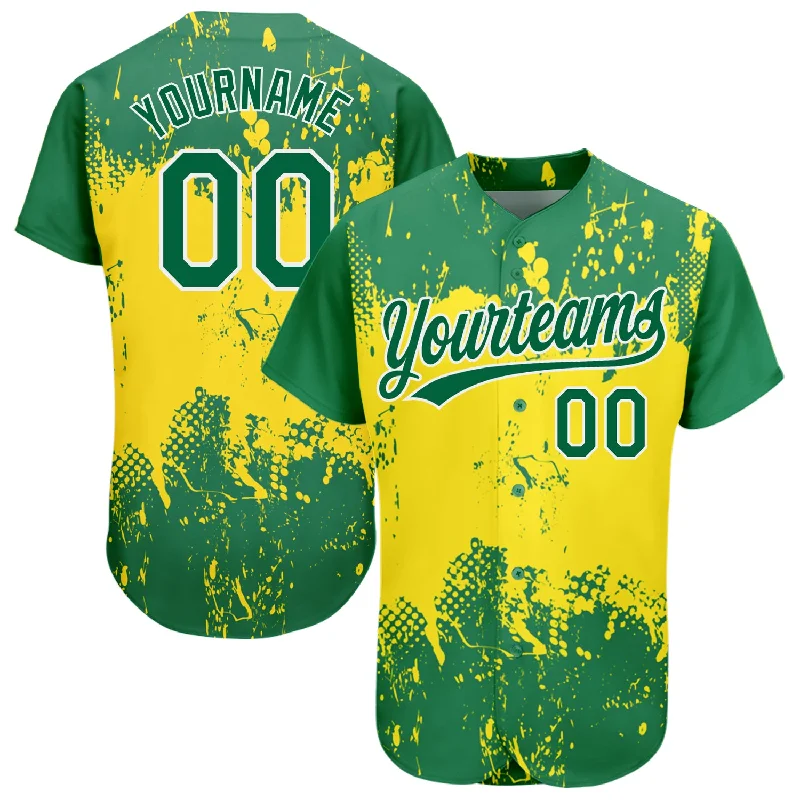 Baseball Jersey for Warm-Weather Play and Cool Comfort-Custom Gold Green-White 3D Pattern Design Authentic Baseball Jersey