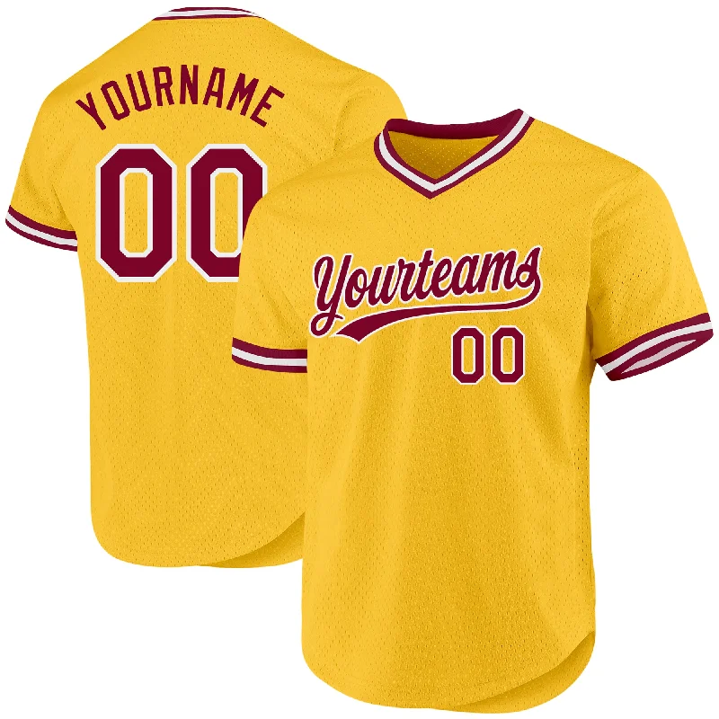 Baseball Jersey for Performance and Endurance-Custom Gold Maroon-White Authentic Throwback Baseball Jersey