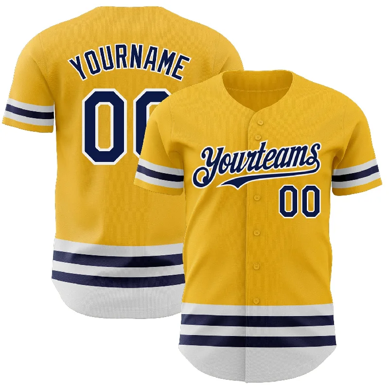 Baseball Jersey for Maximum Durability-Custom Gold Navy-White Line Authentic Baseball Jersey