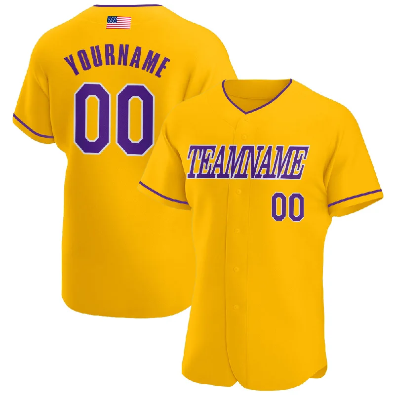 Baseball Jersey with Adjustable Fit for Custom Comfort-Custom Gold Purple-White Authentic American Flag Fashion Baseball Jersey