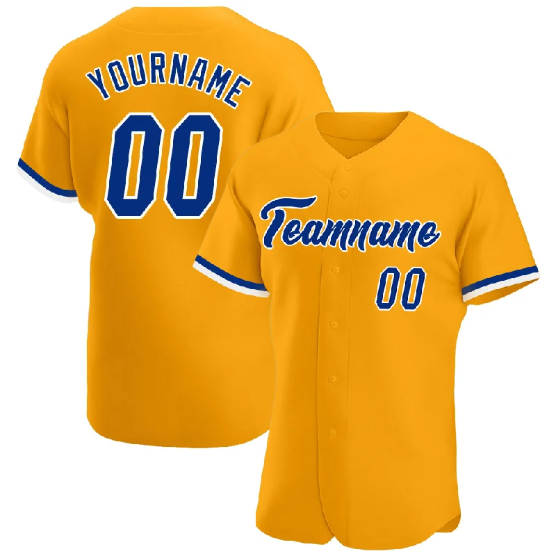 Baseball Jersey with Moisture Control-Custom Gold Royal-White Authentic Baseball Jersey