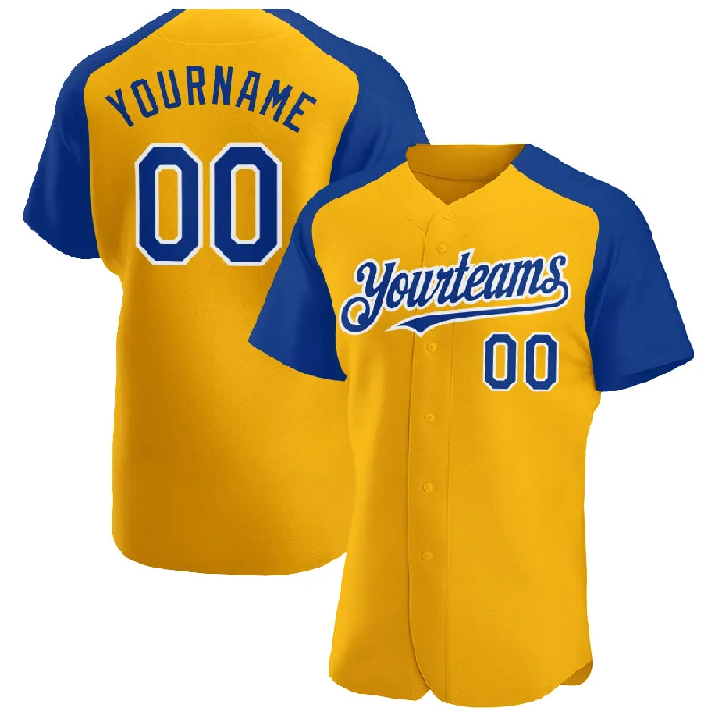 Baseball Jersey for Comfortable Fit-Custom Gold Royal-White Authentic Raglan Sleeves Baseball Jersey